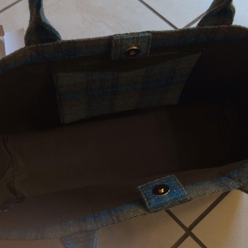 NWT Sandro Tartan Kasbah Wool Tote Blue And Green Large With Handles - Picture 6 of 16